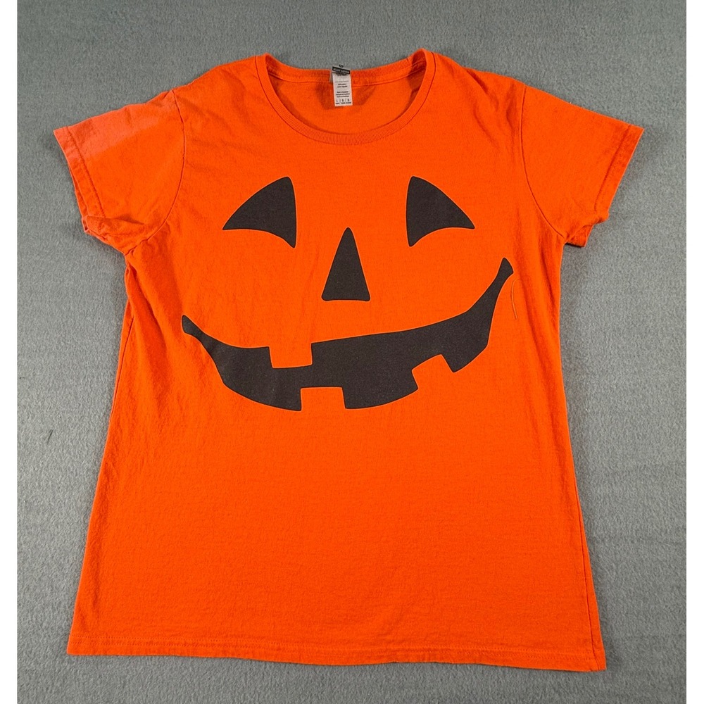 Youth Large Halloween Pumpkin Jack O Lantern Orange Graphic Tee Shirt Field Trip
